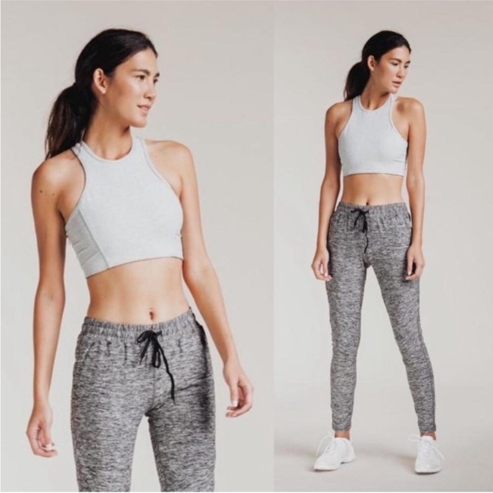 OUTDOOR VOICES Athena Crop Top Light Gray Racerback Sports Bra